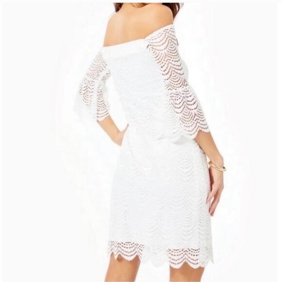 Lilly Pulitzer NEW Resort White Lexa Scalloped Shell Lace Off Shoulder Dress L - Picture 11 of 12